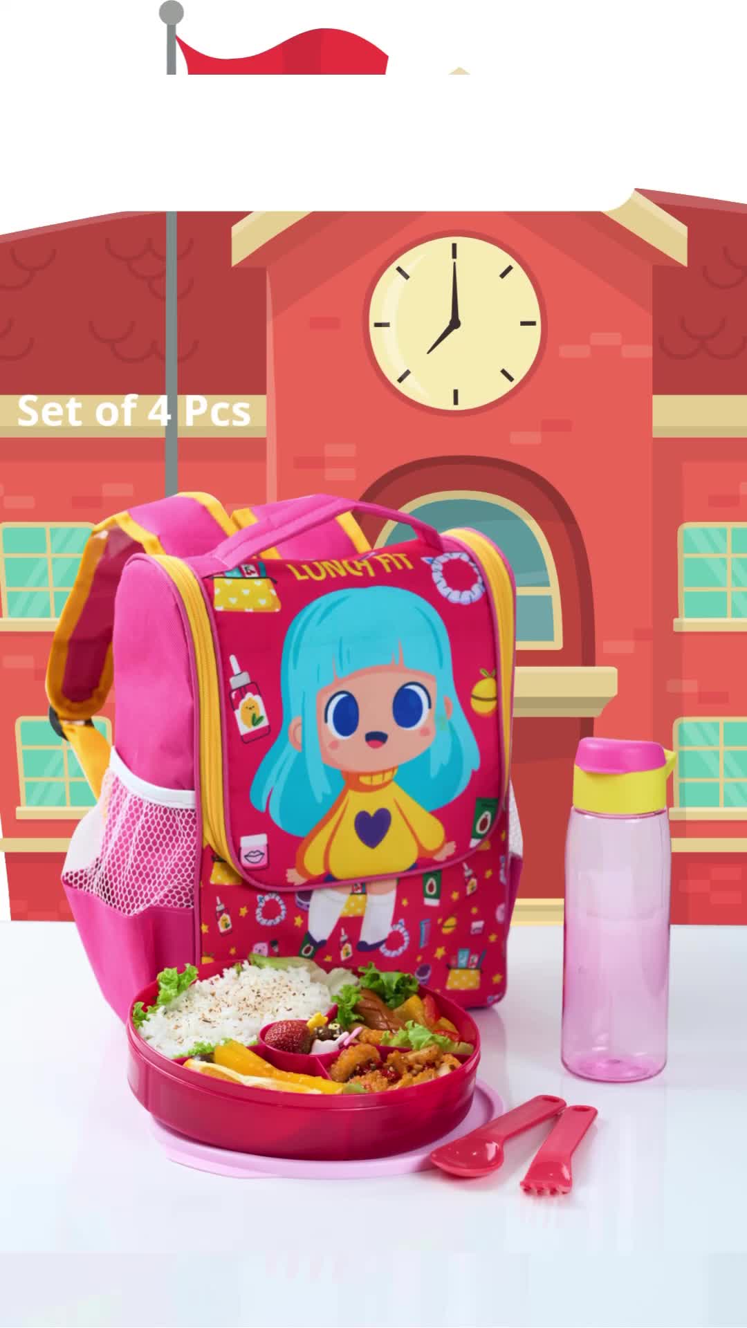 CpmxCeceketarketir backpack astro set of 4 pcs bonus kotak pensil /Girlies Backpack Pink set of 4 tas bekal anak /tas ranSEL cewek cowok