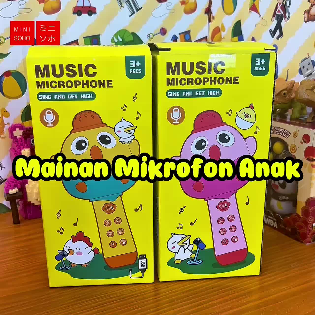 COD Mainan Mikrofon Nyanyi Anak Mikrofon Bluetooth Wireless Speaker Mainan Karaoke untuk Anak