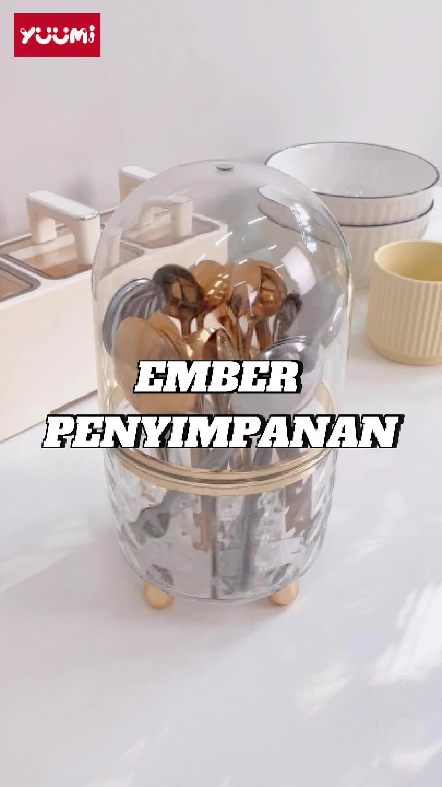 YUUMI Rak Peralatan Makan Putar - Kotak Penyimpanan Multifungsi, dapat menyimpan peralatan dapur, sendok, garpu, kuas makeup, kosmetik, dan alat tulis.