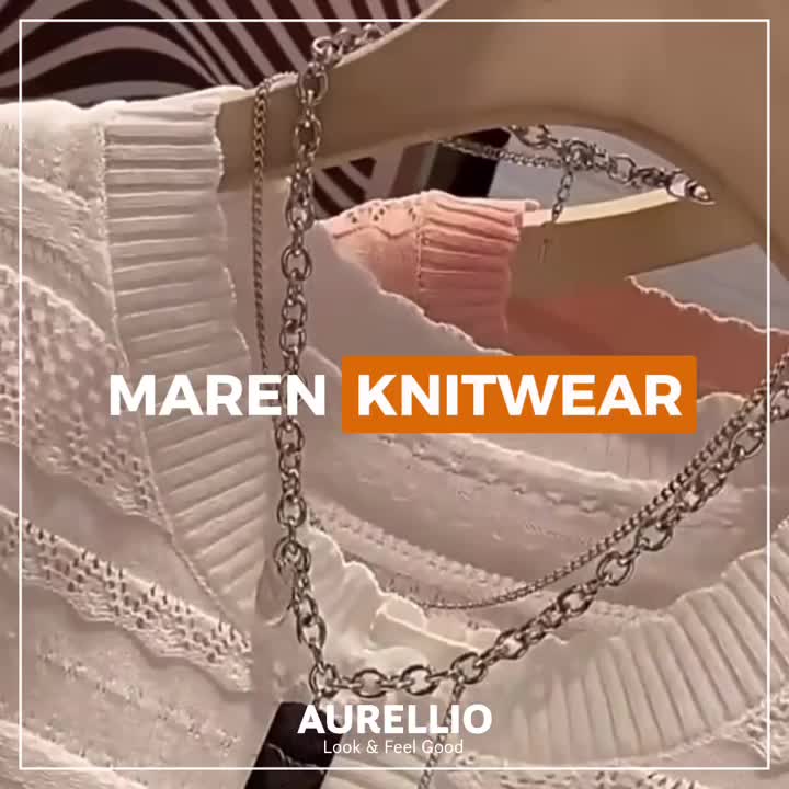 [MAREN] Kaos Atasan Rajut Wanita Knitwear Kasual Rumbai Sleeve Crew Neck Lengan Pendek Model Button Up Rumbai Sleeve Knitwear