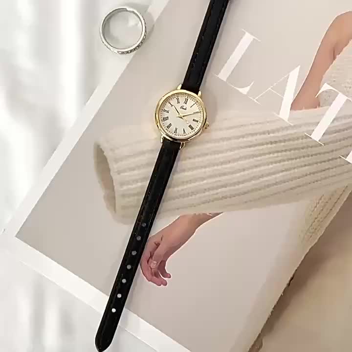 ELBER J200 Jam Tangan Casual Wanita Analog Kecil Dial Bulat Dengan Strap Pu Leather Fashion Jam Tangan Unisex Y1835