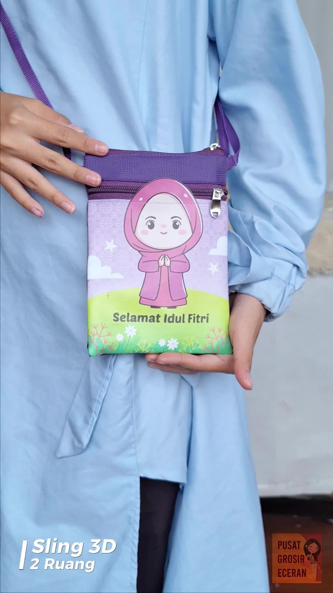 Sling 3D Lebaran 2 Ruang Tas Selempang Dompet Anak Fitrah Angpao Idul Fitri Eid Al Fitri