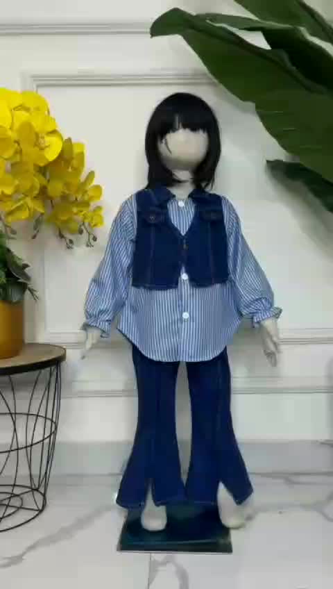 SETELAN FUJI SALUR MIX ROMPI JEANS ANAK PEREMPUAN USIA 3 - 12 TAHUN / SET CELANA CUTBRAY DENIM MODEL KEKINIAN - COD