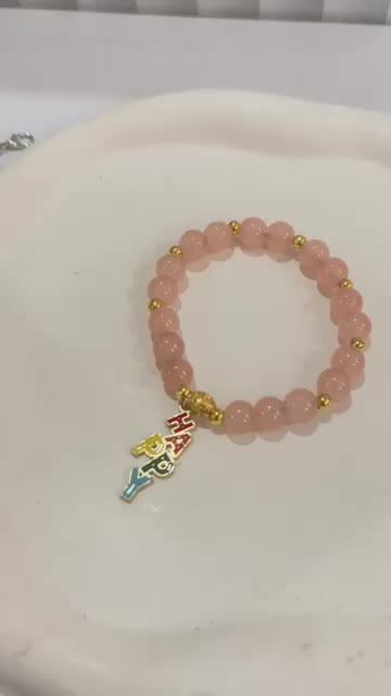Gelang Giok kaca charm Happy