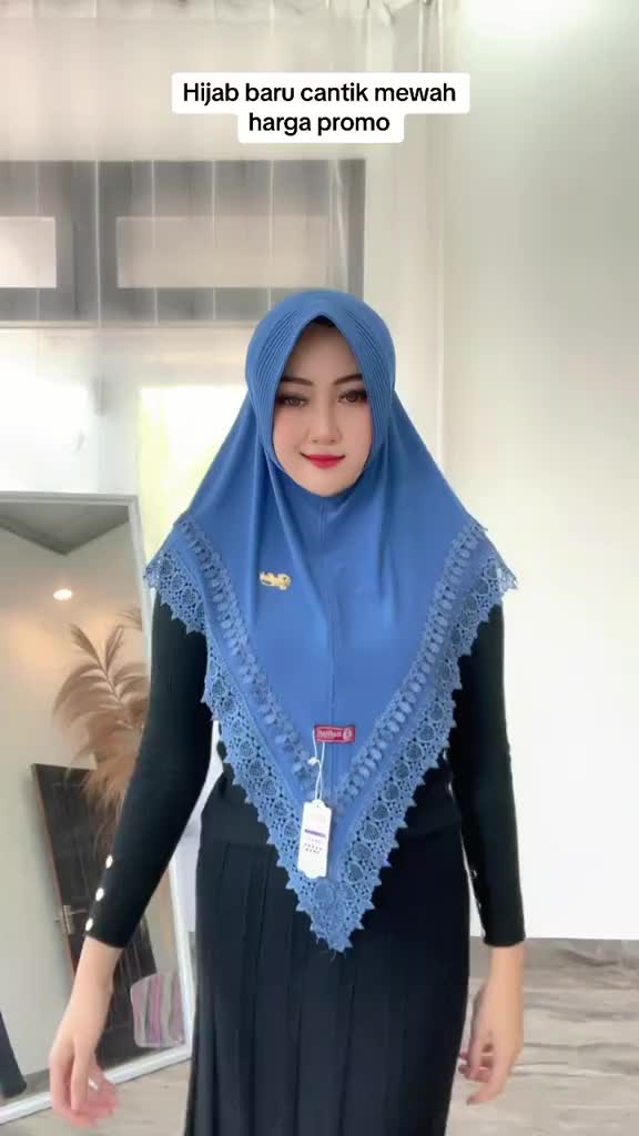 Indah Store - Hijab Instan Bergo Pet Jersey Doubel Renda Senada Valencia By Rafillah Busa Muslim