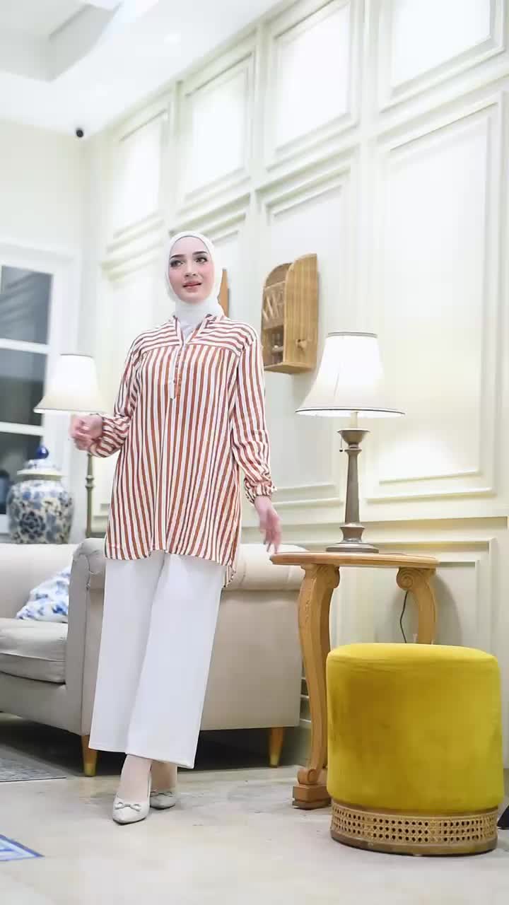 Blouse Motif Salur Rayon Atasan Wanita Kekinian Kemeja Salur Stripe Rayon BigSize Busui Friendly Baju Katun