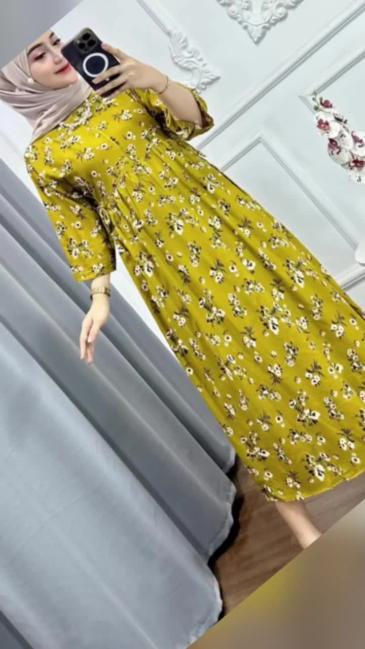 Paket Bundling 2 Pcs Midi Dress Miranda Jumbo Lengan 3/4 Busui Friendly Daster Bahan Katun Rayon Tebal Nyaman Gamis Muslim Panjang Tali Samping