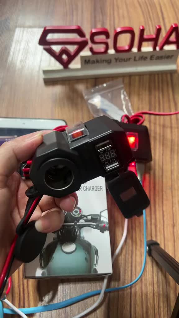 MLD-3028 Charger HP Motor Voltmeter Casan HP Socket Lighter USB 4.2A Stang Spion Motor Motorcycle Anti Air