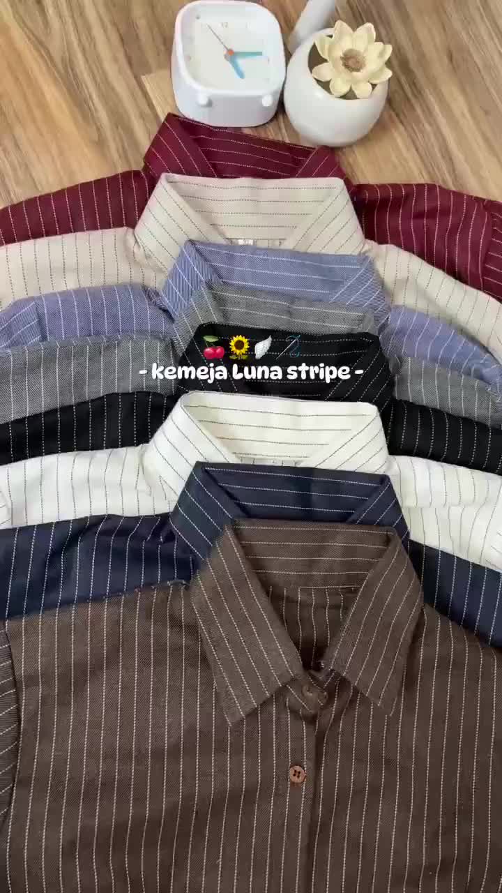 Luna Stripe Fitted Shirt - Kemeja Wanita - Atasan Wanita Stripe Salur - Kemeja basic Lengan Panjang - Kemeja Kantor Formal Casual