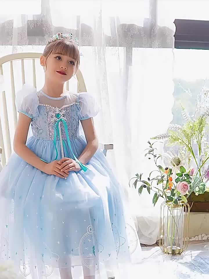 Free Crown 2-9 Tahun Gaun Pesta Ulang Tahun Kostum Cosplay Fantasi Elsa Princess Gadis Gaun Panjang