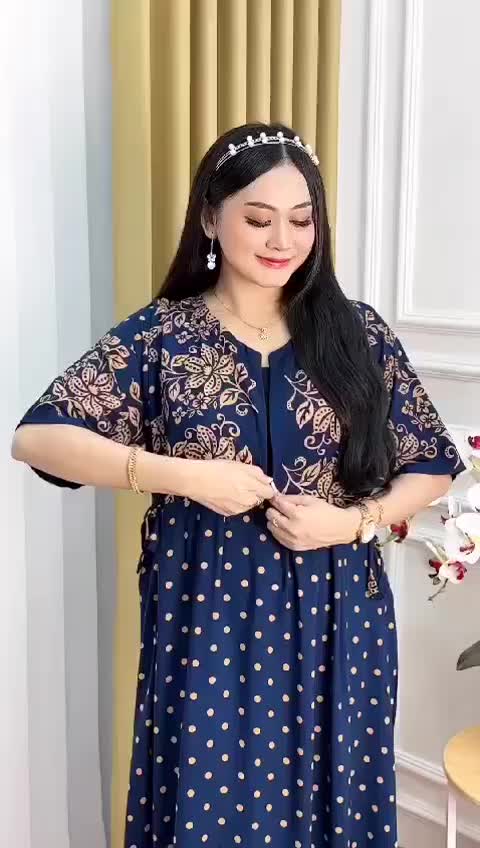 Daster Chibi Polka jumbo Ld 130 Pb 130 Resleting Depan Busui Friendly Rayon Premium