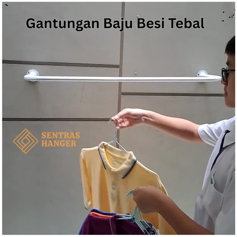 Gantungan Baju Besi Tempel Dinding 150 cm, Gantungan Disply, Gantungan baju gawang