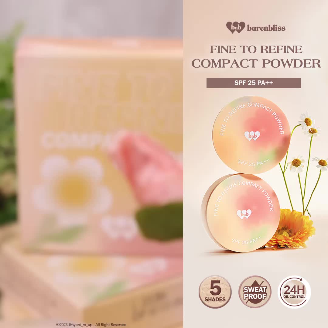 【BEST SELLING】BNB barenbliss Korean Bloomatte Fine to Refine Compact Powder 「24H oil control」Bedak Padat | Bedak ringan dengan kontrol minyak hingga 24 jam, waterproof, sweatproof, dan dilengkapi SPF 25 PA++.