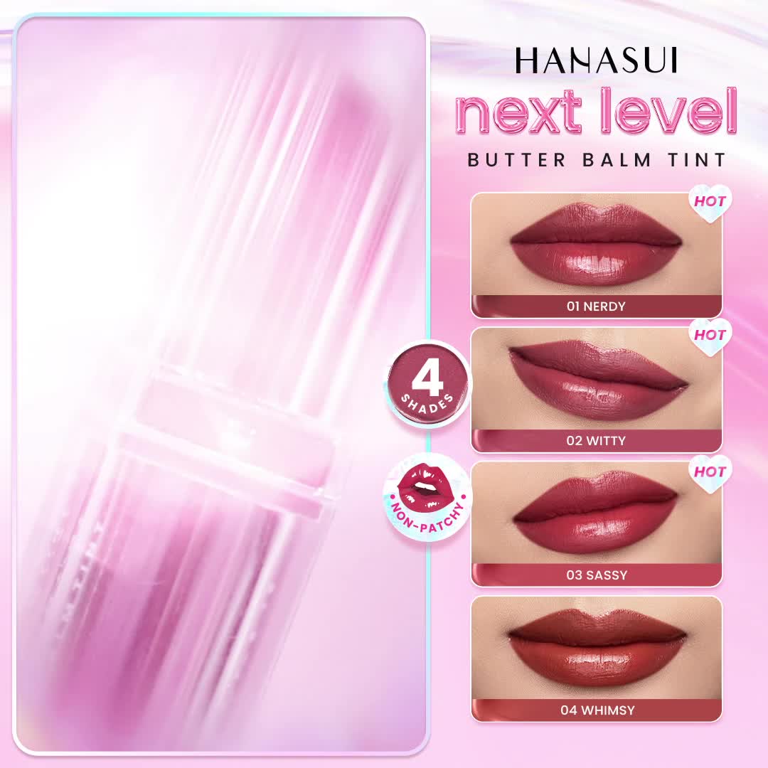 HANASUI Next Level Butter Balm Tint - Color Butter Balm Tinted Lip Balm Melembabkan & Mencerahkan Bibir Lightweight & Cover Bibir Gelap Beauty Hyper Gloss Lip Balm
