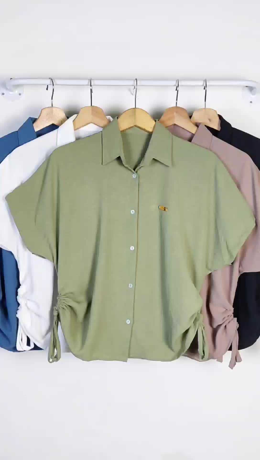 KEMEJA WANITA CASUAL LENGAN PENDEK CRINKLE AIRFLOW KARET SAMPING Baju Atasan Oversize