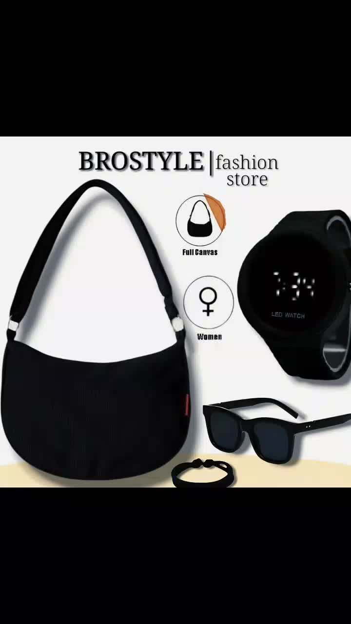 Tas Selempang Canvas Mini Slingbag Pria Dan Wanita,1 Paket isi 4 item Produk