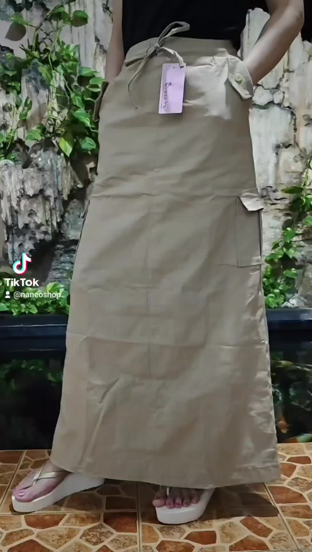 Rok Span Cargo Panjang Wanita Stretch Tebal Melar Simple Me Denim Jeans Karet Serut Fit