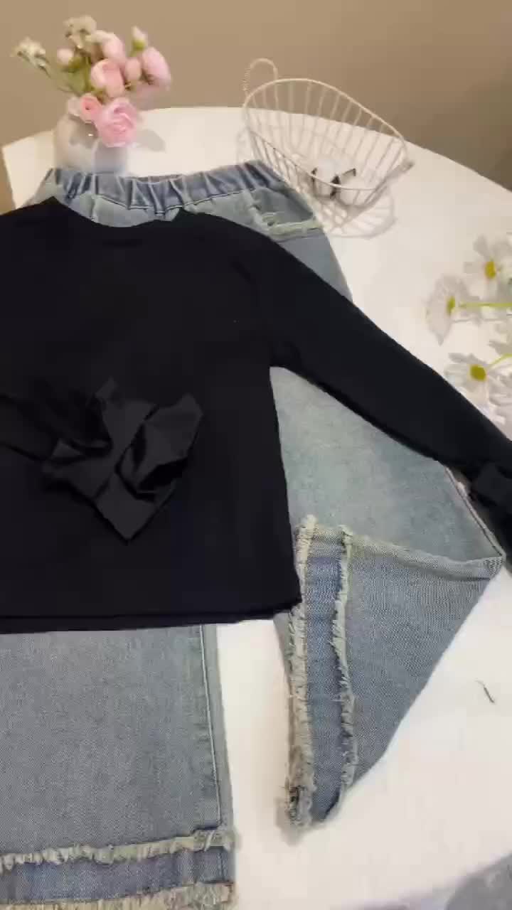 Balale Setelan Baju Anak Perempuan Setelan Lengan Panjang Anak Katun Jeans Casual Style Usia 3-10 Tahun