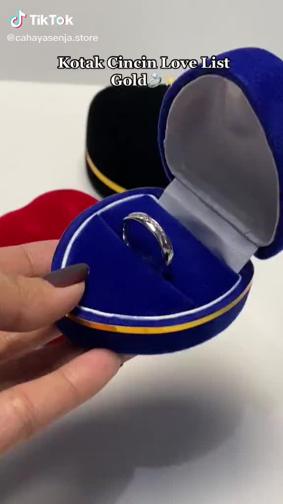 Ring Box Kotak Cincin Love lis Gold Kotak Perhiasan Cincin Berbahan Bludru Velvet Biru Gift
