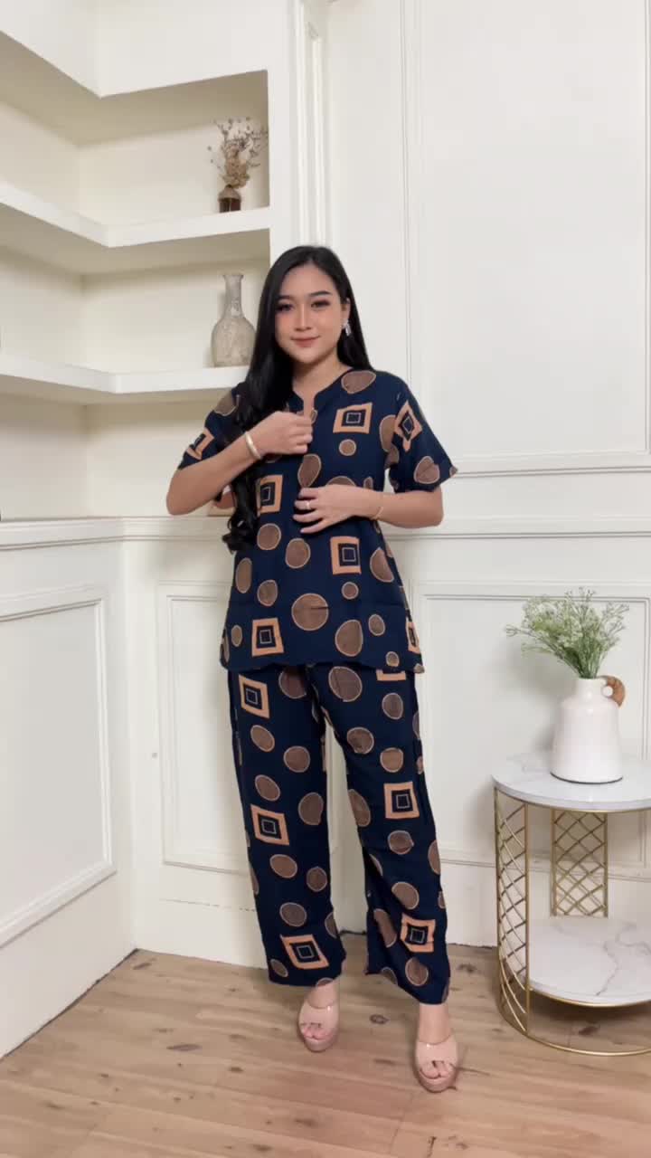 Baju Setelan Dewasa Wanita Celana Panjang Lengan Pendek Bahan Rayon Motif Terbaru Terkini