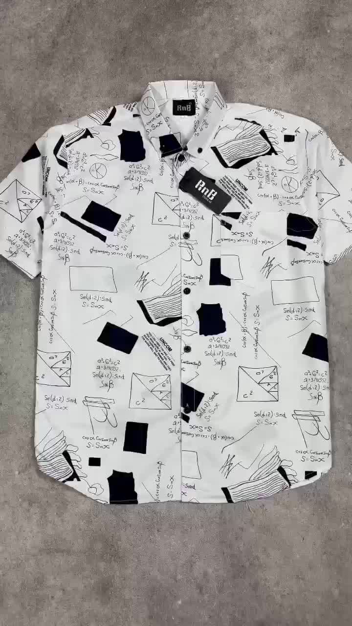 RnB Kemeja Abstrak Motif Rumus Lengan Pendek Cowok Dewasa Katun Signature Pria Distro  Putih Remaja Keren