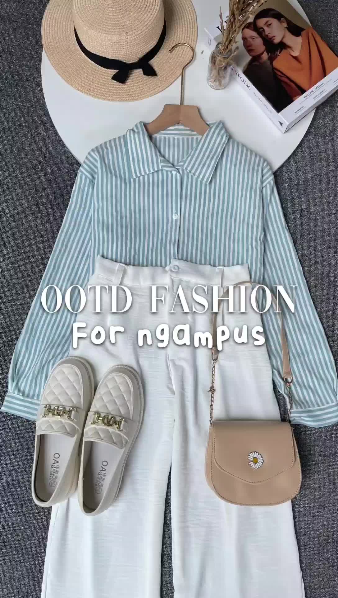 Violine store - ONESET SETELAN WANITA REMAJA KEKINIAN SETELAN CELANA PANJANG ATASAN KEMEJA STRIPY DAN ROK CRINKLE POLOS OUTFIT NGANTOR NGAMPUS HEALING HANGOUT OUTFIT KEKINIAN 2025 ANTI RIBET KOREAN STYLE blouse yorriko one set lolly