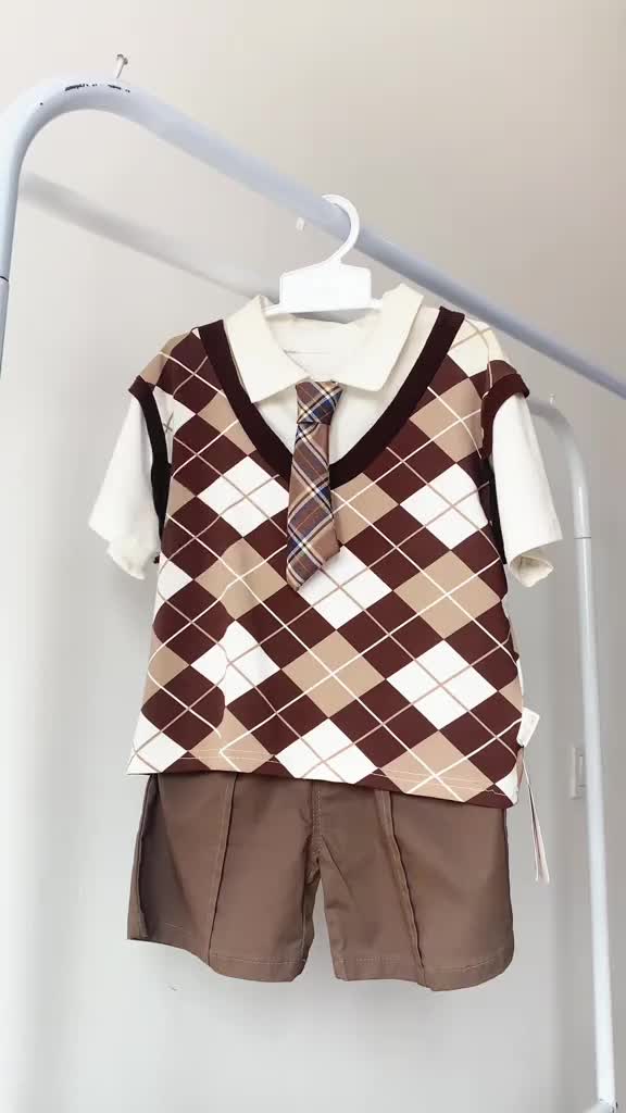 Babylovanta Setelan Anak Bayi Laki Laki Dan Cewek Lucu Vest Coklat Usia 6 Bulan - 5 Tahun Premium Katun Ala Korea Impor  Stp-7148