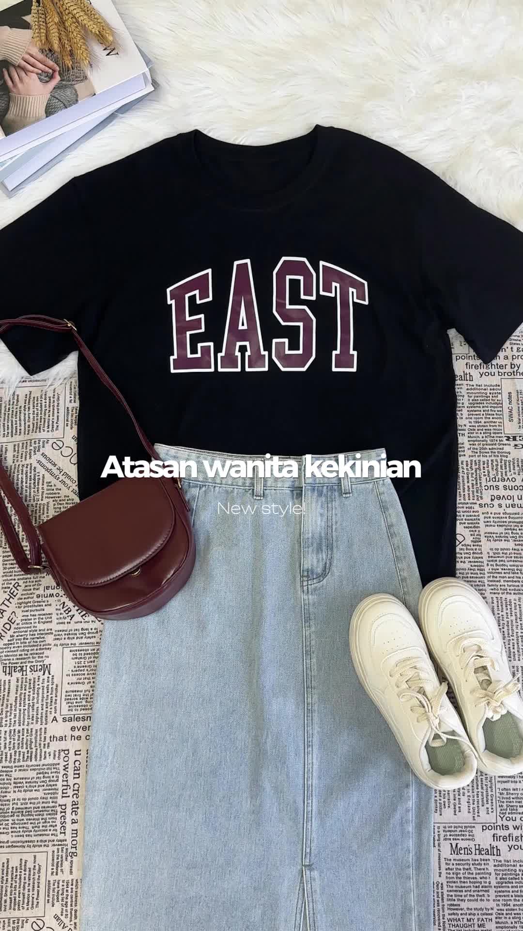 Lovful Premium Kaos Lengan Pendek Oversize 'EAST' T-shirt Atasan Baju Korean Style N012