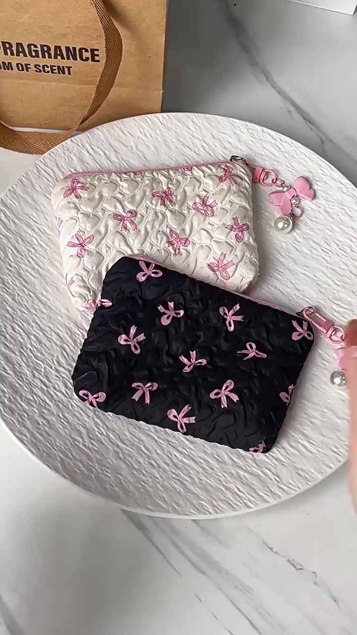 SHINSDAY Pouch Pita Ribbon Coquette Tas Makeup Kosmetik Serbaguna Korea Tas Travel Organizer Multifungsi Lucu Mini