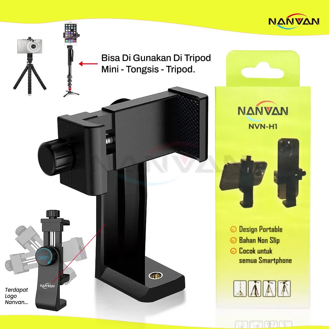 NANVAN NVN-H1 Mount Holder Handphone Rotate 360 Derajat Baut For Tongsis / Tripod Premium