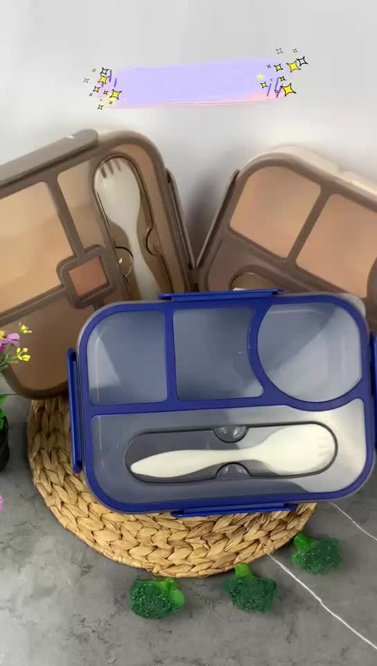 Eatkit Lunch Box Set Kotak Bekal Anti Tumpah 4 grid 1100ml Free Sendok Garpu Untuk Anak Dan Dewasa Kitchenware