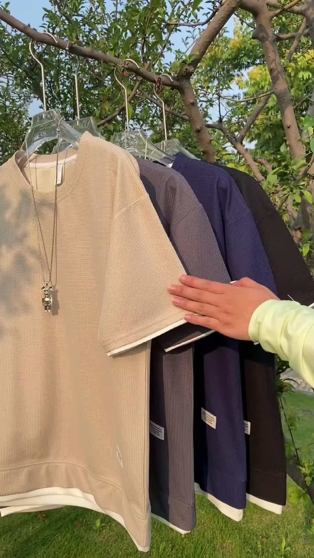 Baju setelan Empat warna Kain yang lembut, nyaman dan bernapas Setelan longgar Kaos longgar Celana pendek longgar Panjang Pria Hitam Dewasa Katun Polos Casual