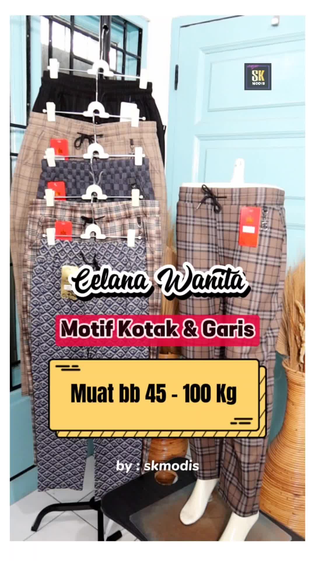 CELANA WANITA TERBARU CELANA MOTIF Garis dan Kotak || 2L-3L-4L || Tali Serut || BAHAN NYAMAN || skmodis