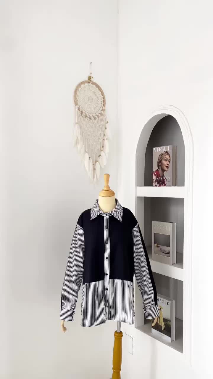 AZKA STRIPE | Atasan Wanita Kekinian  | Kemeja Motif | Baju Korean Style | Kemeja Kerja | Atasan Wanita Stripe | Kemeja Wanita Salur terbaru