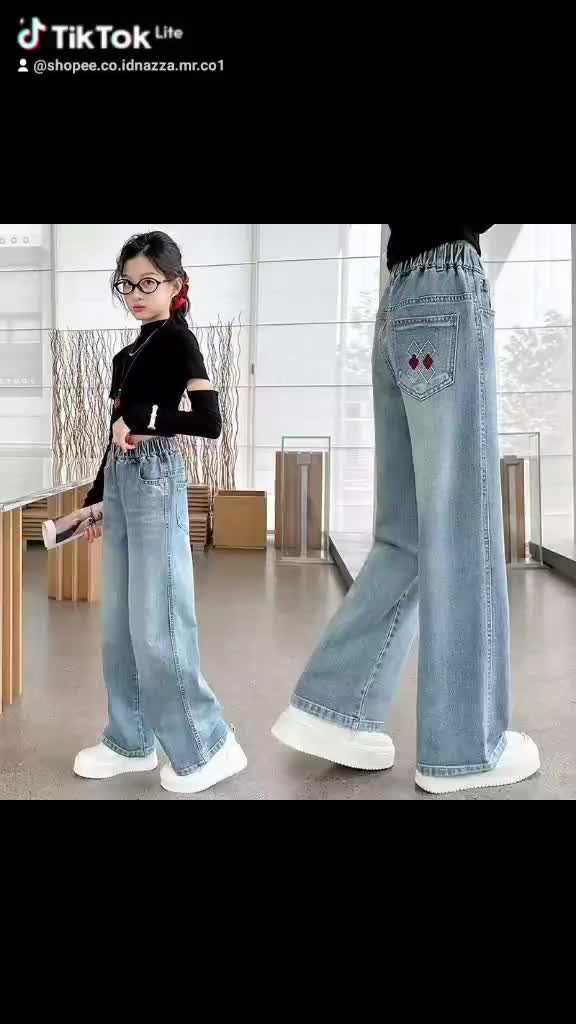 Jeans Anak Perempuan Celana Kulot Soft Bahan Size 6-10 Usia 6-13 Tahun Pinggang Karet Kantong Depan Nyaman Dipakai Fashion Cantik