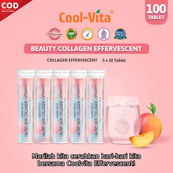 [TT - 100EFF] 100 Tablet (5 Tube) Coolvita Collagen Effervescent - Minuman Larut Rasa Peach  Mencerahkan