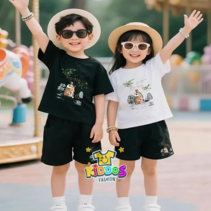 Baju Setelan Anak UNISEX - Pakaian Kaos dan Celana Pendek Fashion Anak Laki Laki dan Perempuan Usia 5-15 Tahun - Motif COFFEE TIGER
