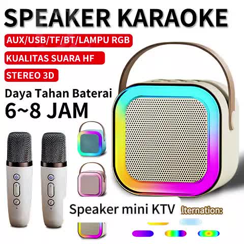 Bluetooth Mini Speaker Karaoke Set 2 Mic KTV Mini Portable Microphone Dual RGB Wireless Speaker