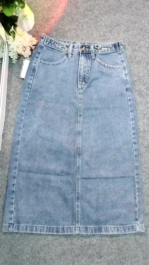 【Luck wanita】Rok Jeans Wanita Kembali Split Rok Jeans Wanita A-Line Rok Jeans Wanita