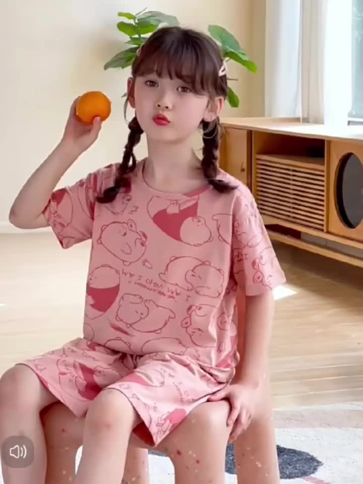 Set Piyama Lucu Anak Import Bahan Katun Dingin Lengan Pendek Celana Pendek -  Fashion Baju Santai Anak 5-9 Tahun