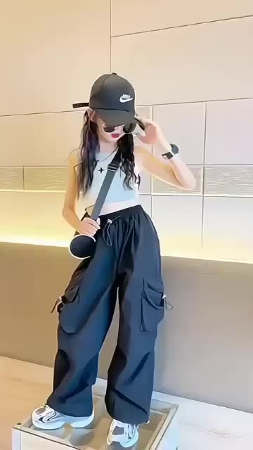 Celana Kulot Cargo Anak Perempuan Hip Hop Usia 7-13 Tahun - Fashion Baru celana  korean style 12 thn