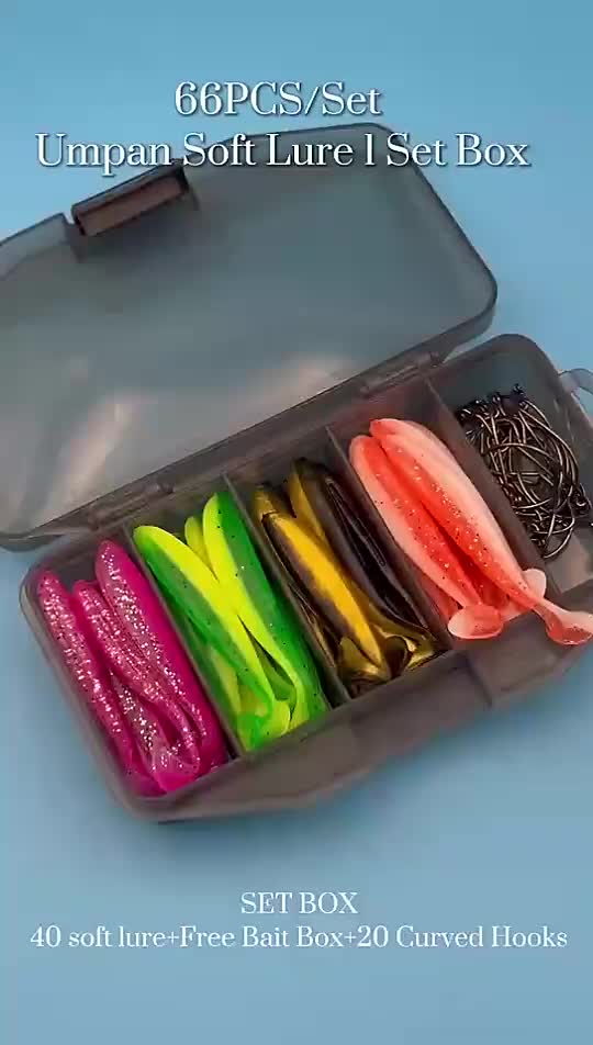 Fishing Pro Umpan Soft Lure 66pcs 1 Set Box Kotak, umpan pancing 66 buah 6.5CM/1.8G, umpan air asin dan air tawar, umpan berkilau, umpan lembut dan keras, kait berkilau Umpan casting 1 Paket Alat  Kotak full set