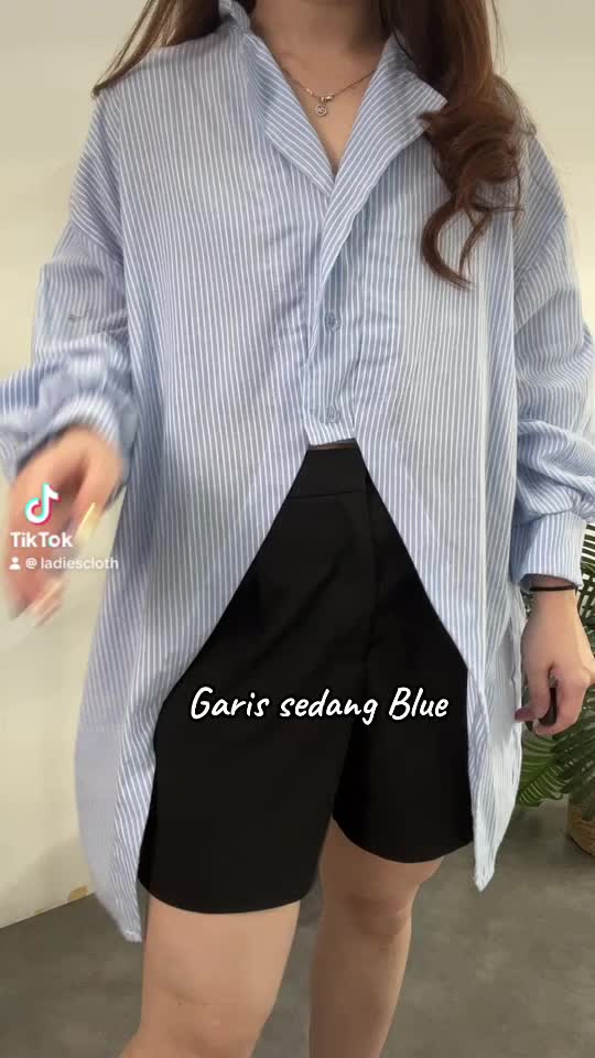 Blus Katun Bona Stripe Garis Salur Wanita Model Simple Lengan Panjang dan Pendek Kancing Hidup Busui Friendly - Grey, Light Casual Motif