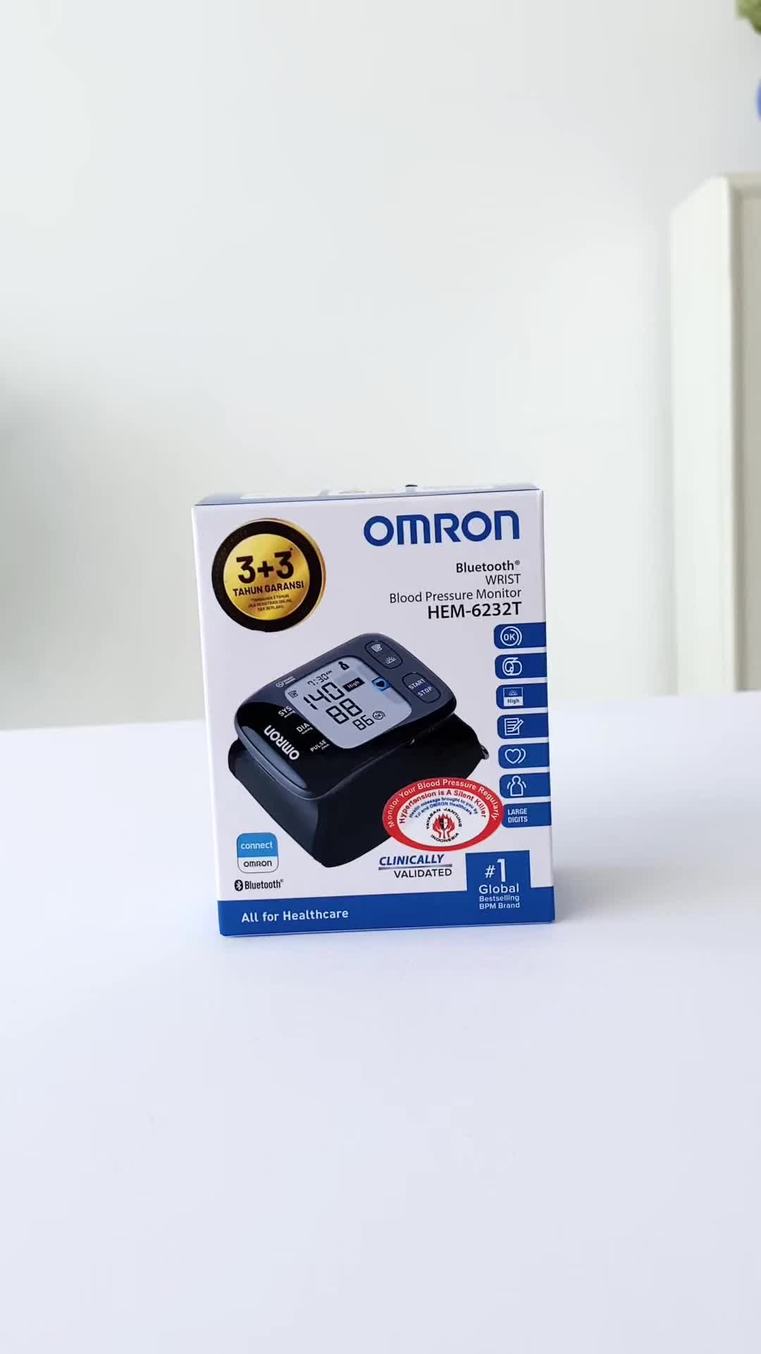 Omron Tensimeter Wrist Blood Pressure Monitor HEM-6232T + Bluetooth