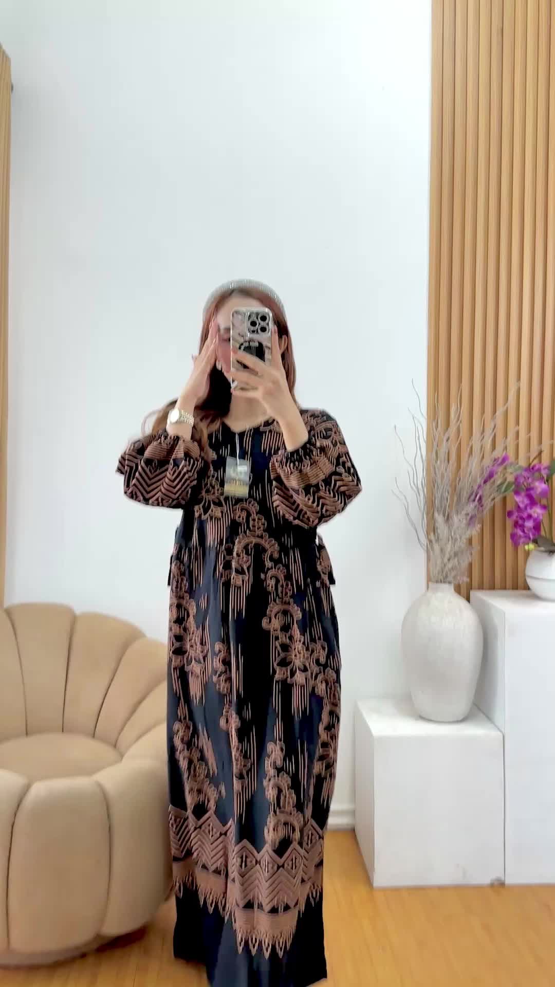 Ready stock dress rayon motif sabian busui ld 120 gamis bahan rayon premium viral ada saku big size