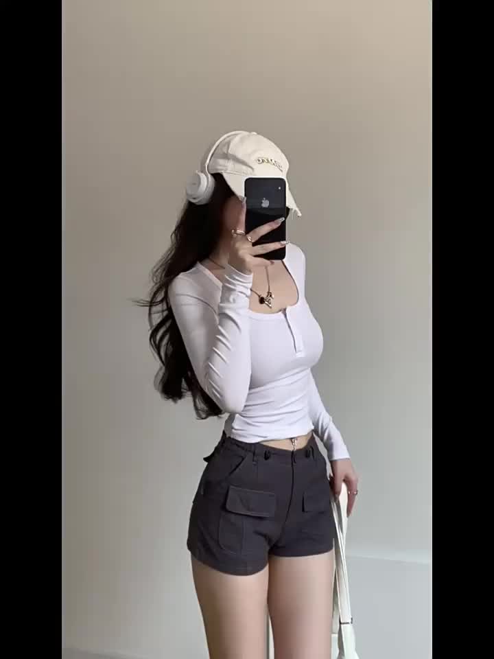 [Premium] European and American style sexy women's half-button cardigan long-sleeve T-shirt/kaos lengan panjang wanita