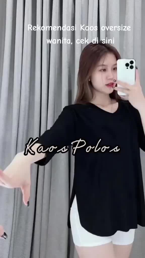 Kaos Polos Wanita Lengan Panjang 7/8 Viral Adem Bahan Jatuh Spandek Stretch Lembut Oversize - Baju  Atasan Top belah Samping