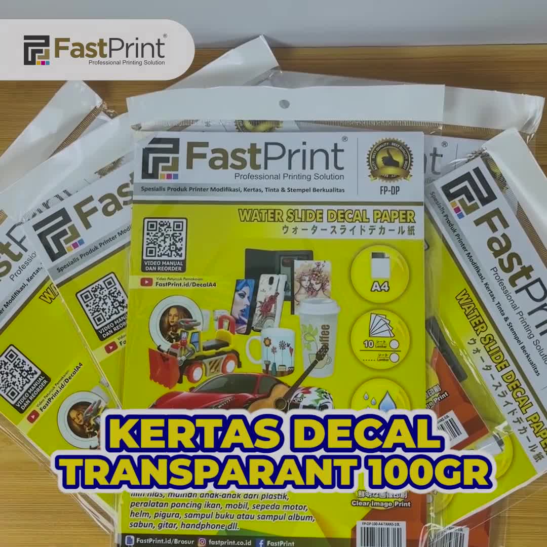 Fast Print Kertas Water Slide Decal Paper Transparant Ukuran A4 100 Gram