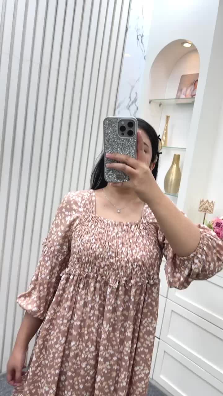Sabrina Midi Homedress Daster Rayon Smok Kerut Dada Casual Dress Harian Wanita Kekinian Daster Dewasa Rumahan Terbaru Lengan 3/4 Daster Santai Elegan Mewah Cantik Jumbo