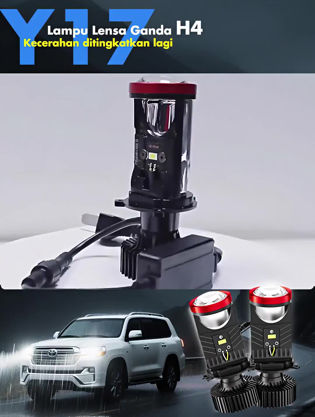Lampu LED Mobil Y17D H4 160W Mini Projector Super Bright Cut Off High Low Jauh Dekat Hi Lo Mini Driving Light Laser Headlamp Pendingin 6000K 80000LM IP68 Waterproof 50.000 Jam Life Tegangan 9-60V